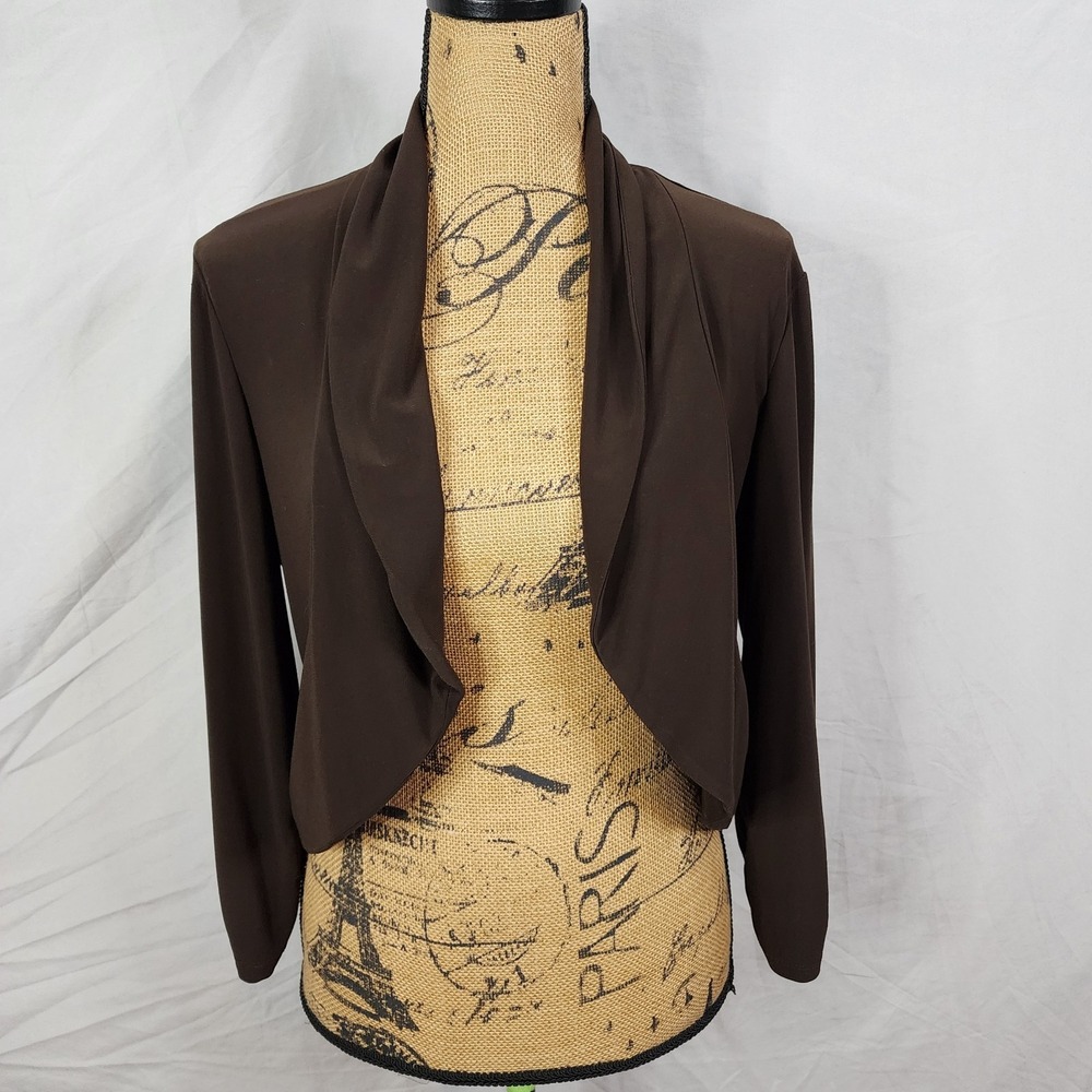 Vintage PERCEPTIONS NY Size 12 Brown Crop Jacket Bolero Shrug Ruched Sleeves EUC